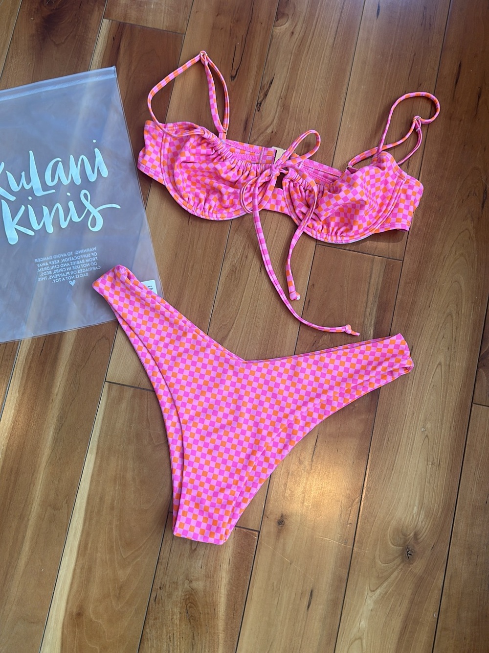 Kulani Kinis Pink & Orange Checkerboard Bikini